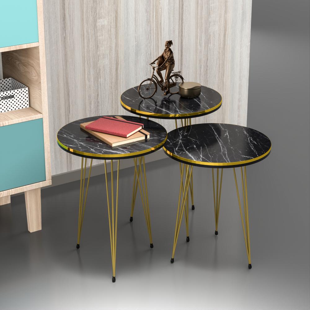 Satztisch Ry 3er Set schwarze Marmoroptik / Gold [en. casa] Bild 1