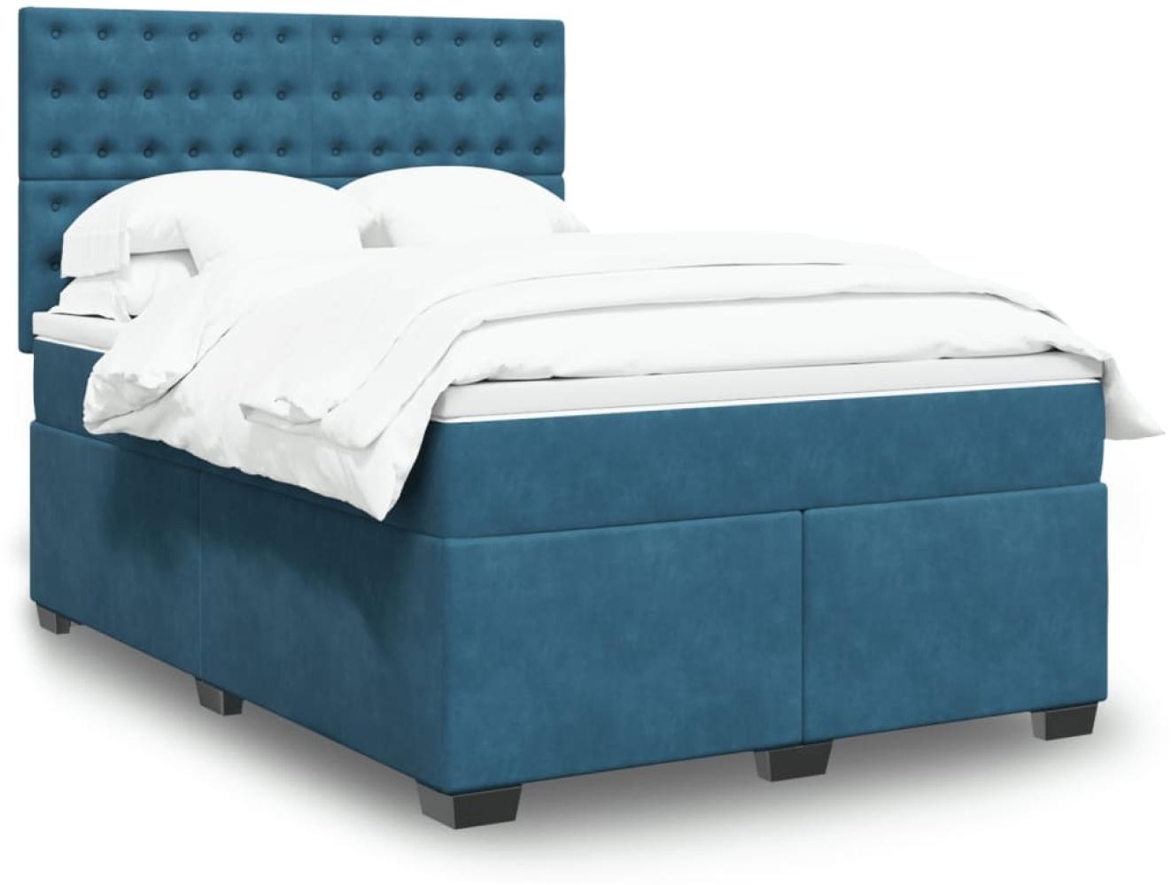 vidaXL Boxspringbett mit Matratze Blau 140x190 cm Samt 3293222 Bild 1