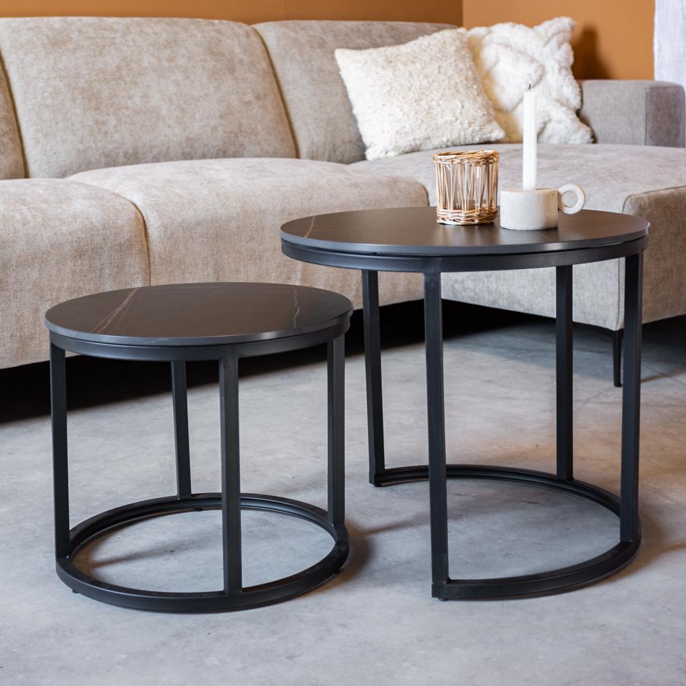 Paige Couchtisch Industrial 2er-Set Marmor Schwarz Bild 1