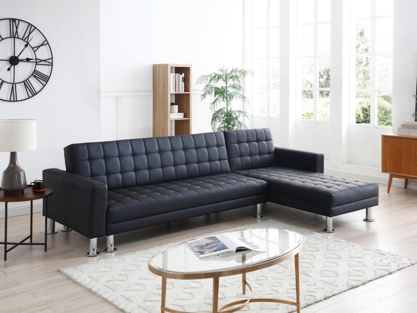 Vente-unique - Ecksofa mit Schlaffunktion - Ecke wechselbar - Kunstleder - Schwarz - WILLIS II Bild 1