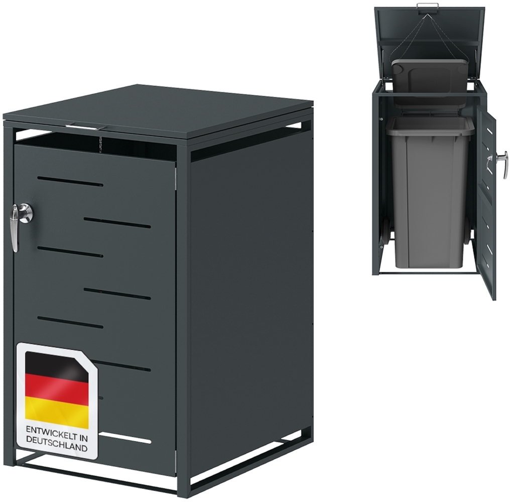 STEELSØN 'Diorus' Mülltonnenbox für 1 Tonne 240 Liter, anthrazit, Mülltonnenverkleidung aus Stahl mit Sichtstreifen, wetterfest, 116x80x69 cm, abschließbare Müllbox Bild 1