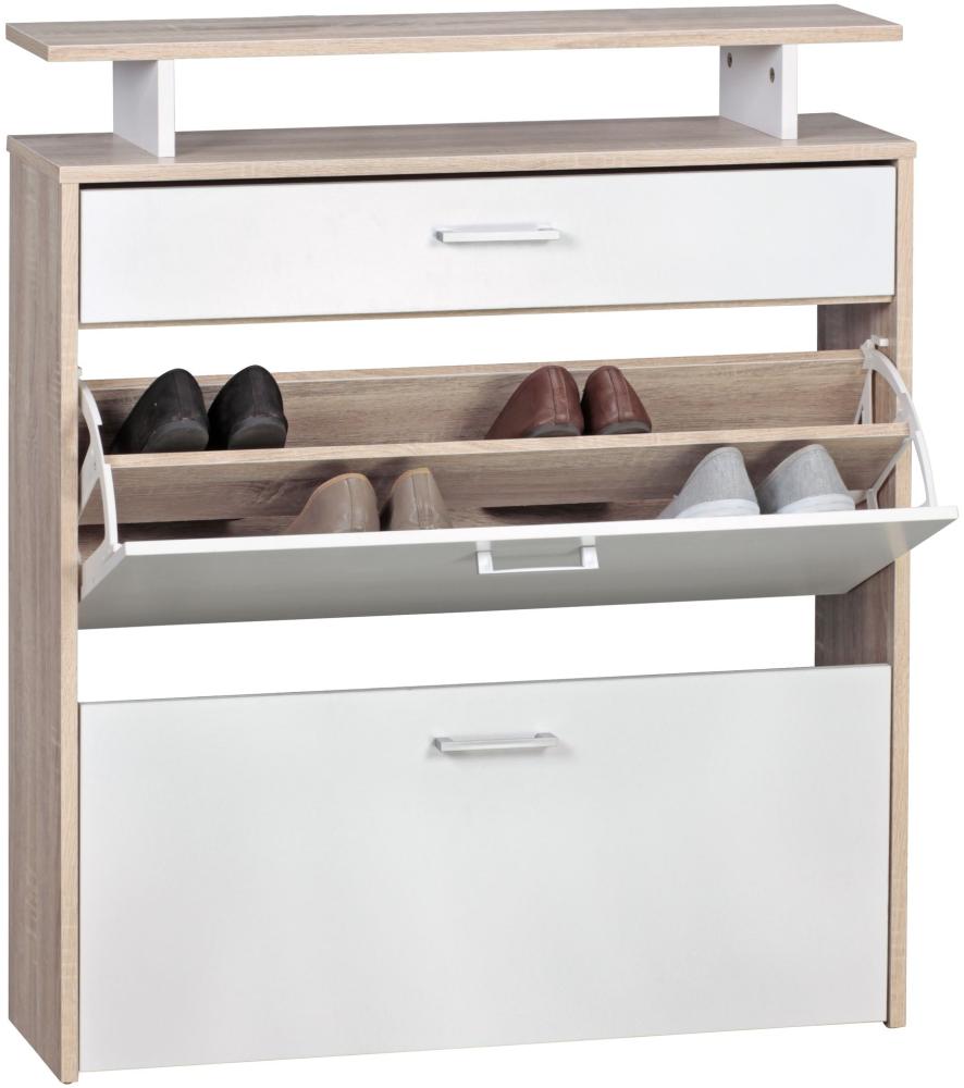 Kadima Design Schuhkipper mit Schublade - Sonoma Eiche, 4 Fächer, Großzügige Ablagefläche, Formschöne Griffe, "Mdf" Holz. 80x24x95 cm Bild 1