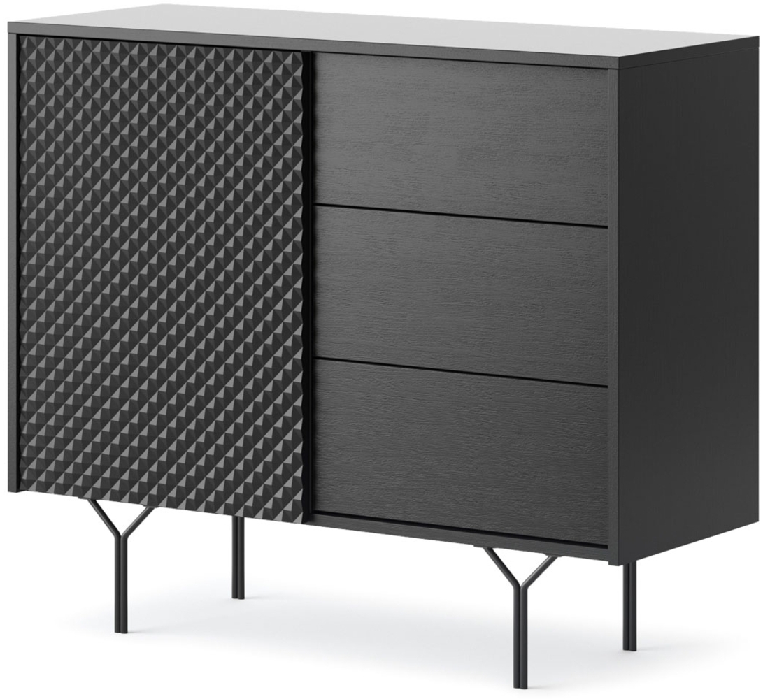 Kommode Sideboard Raven 97x38x83cm schwarz mit 3D-Optik Bild 1