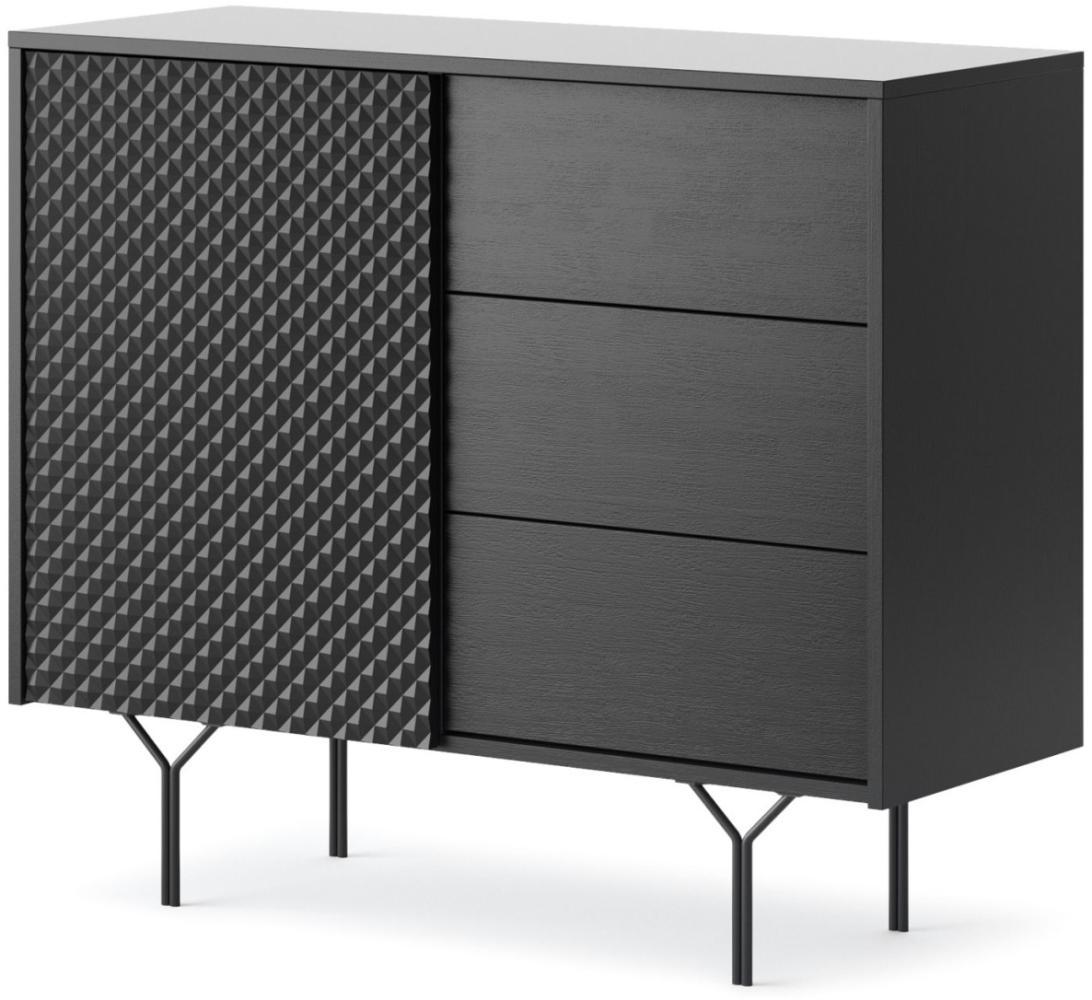 Kommode Sideboard Raven 97x38x83cm schwarz mit 3D-Optik Bild 1