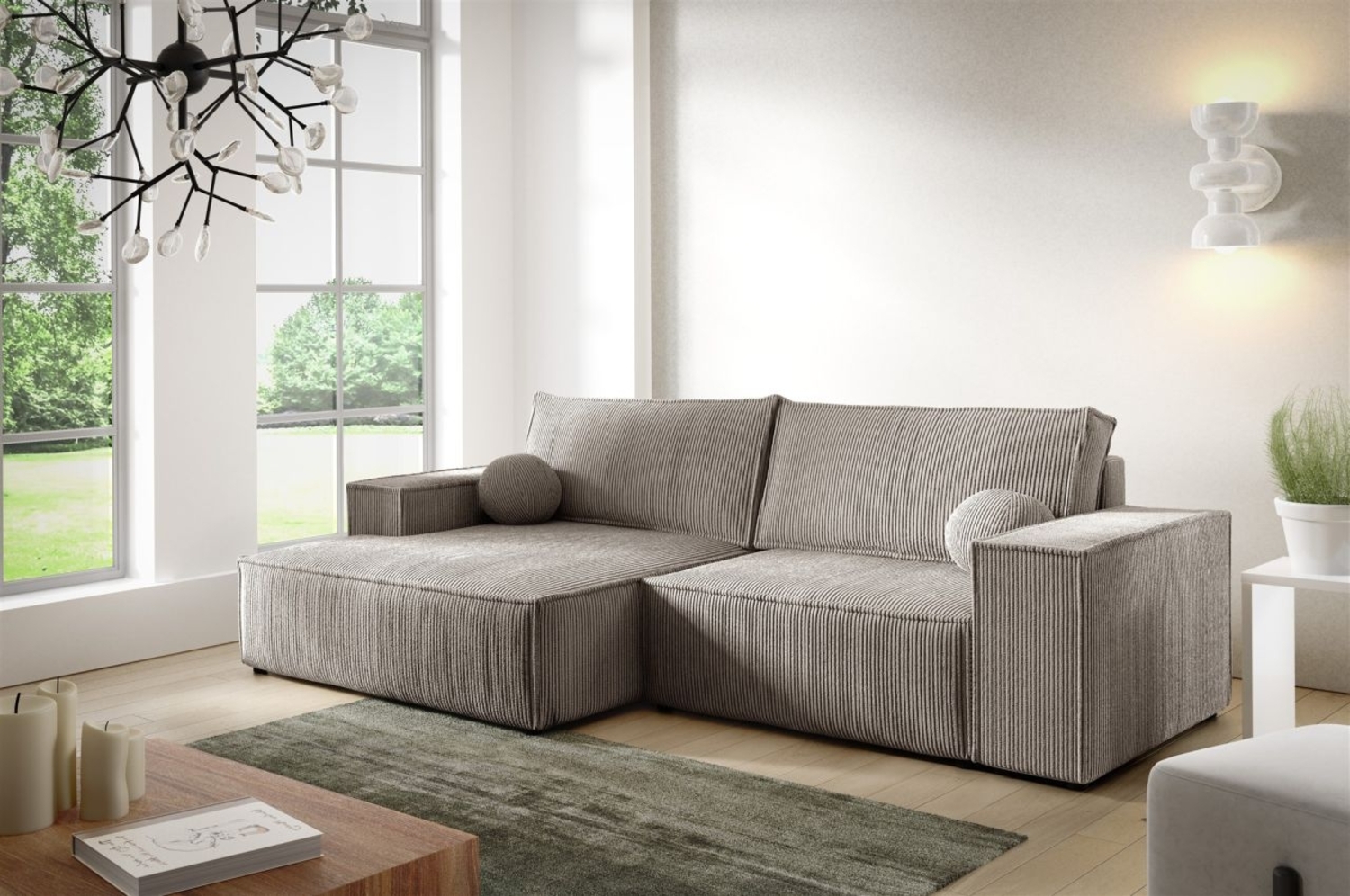 Ecksofa Schlafsofa CORUNIA XS Stoff Poso Hellbraun Ottomane Links Bild 1