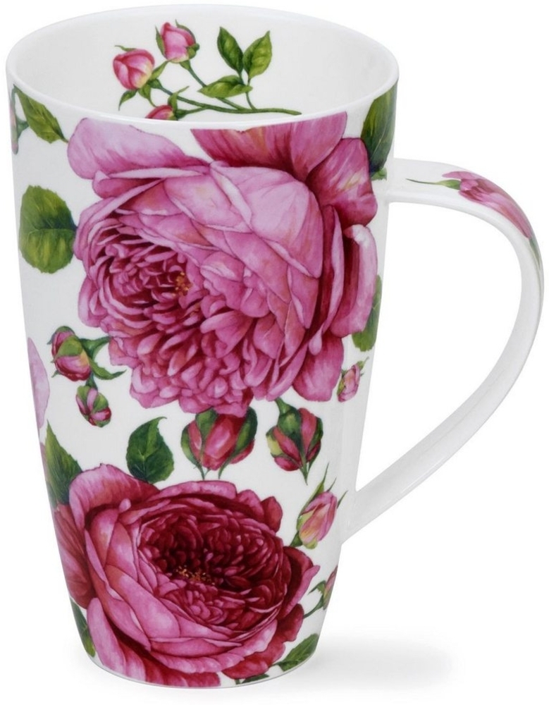 DUNOON Becher Henley Rosabunda 0,6l Bone China Kaffeetasse mit Rosenmotiv 600ml | Hochwertige Porzellantasse 600ml | H:15cm | Elegantes Blumendesign | Spülmaschinenfest | Perfektes Geschenk Bild 1