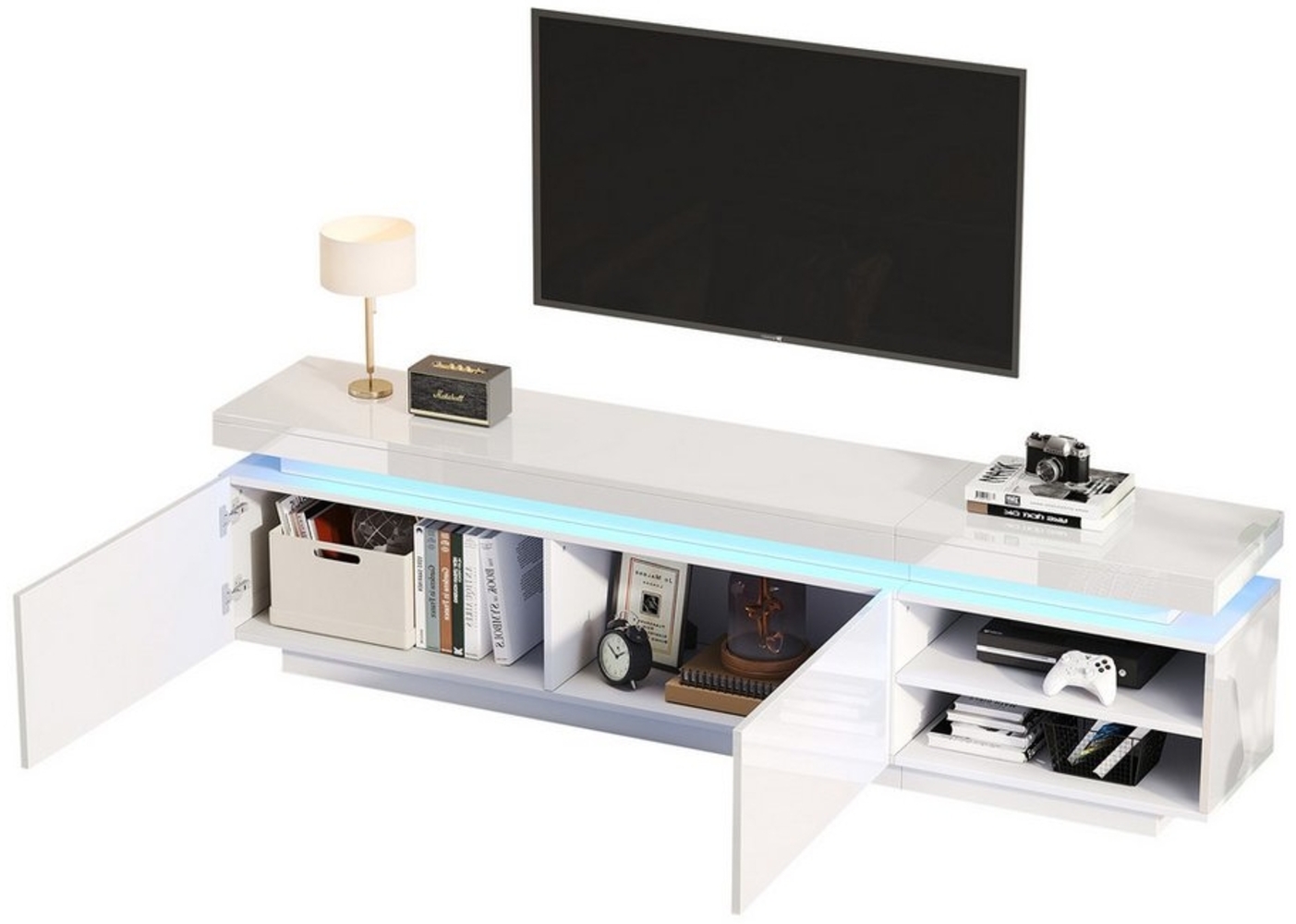 MODFU Lowboard mit großen Stauraum (TV-Schrank Fernsehtisch,TV-Board,TV-Ständer, = TV-Kommode, 1 St, 2 Türen, 2 offene Fächer), geeignet für 75-Zoll-TVs Bild 1