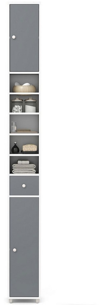 COSTWAY Hochschrank Badschrank schmal, mit Schublade, Türen & 9 Fächern, 180cm weiß Bild 1