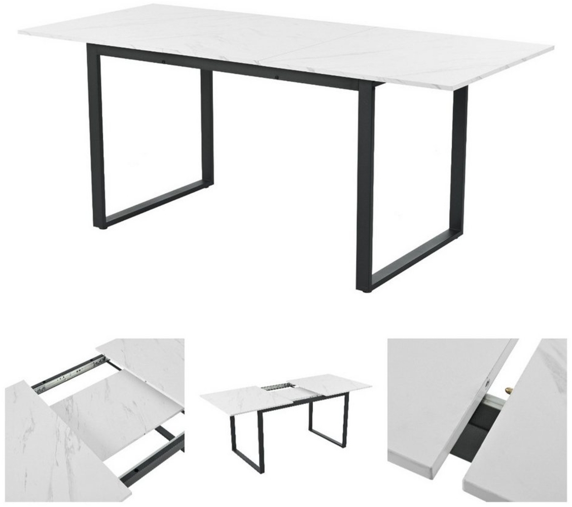 IDEASY Esstisch Teleskoptisch 140/180x80x75cm, Tragkraft 60kg Küchentisch (Moderne Weiße MDF Tischplatte Mit Marmormustern), Beine aus Eisen aus Metall & Vierkantrohrbeine, Bürotisch Bild 1