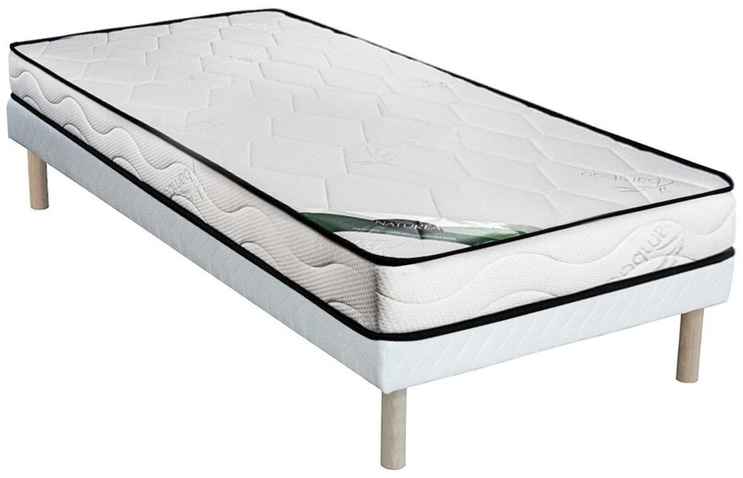 Vente-unique - Set aus Bettgestell + Schaumstoffmatratze - 90 x 190 cm - Bambusbezug - KANANI von NATUREA Bild 1