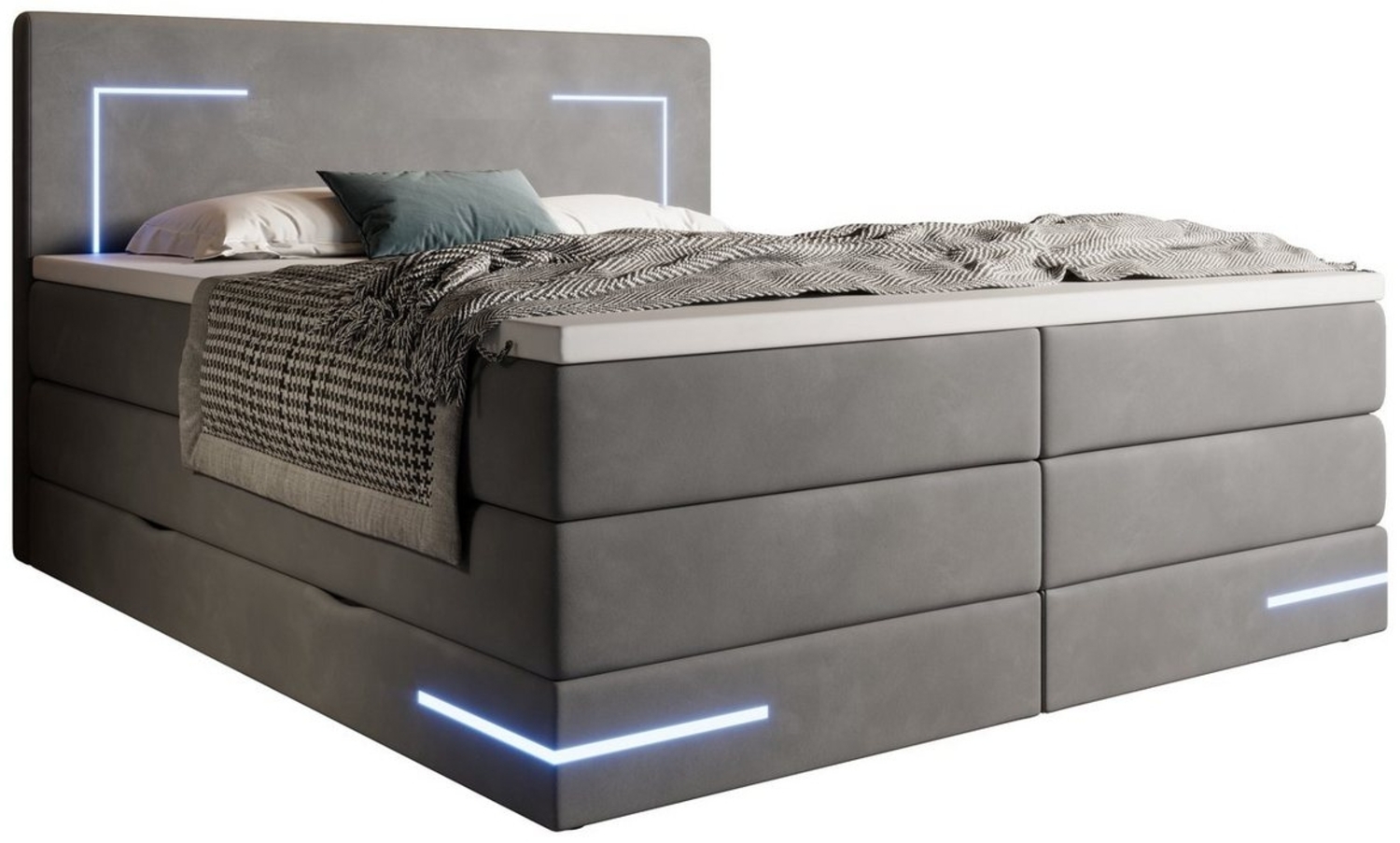 wonello Boxspringbett Detroit, Samt Bett mit LED Beleuchtung, Bettkasten und Topper Bild 1