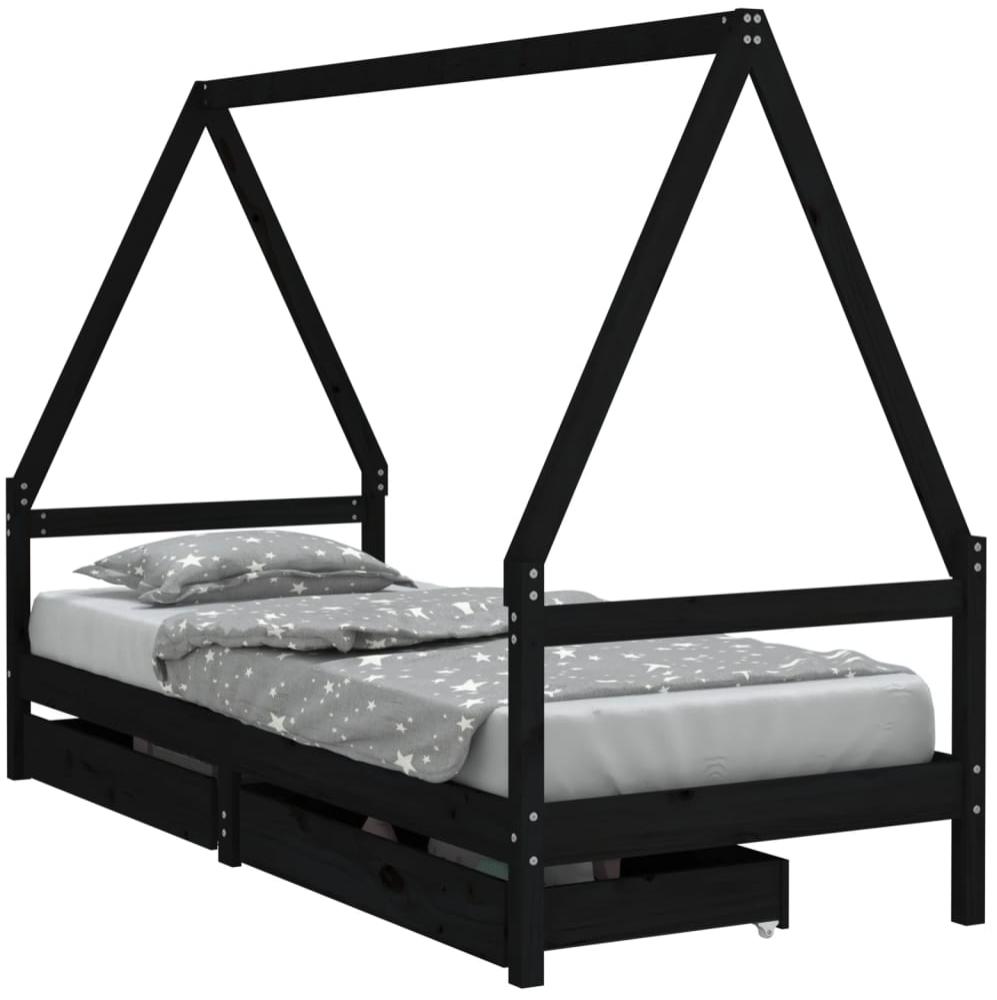 vidaXL Kinderbett mit Schubladen Schwarz 90x190 cm Massivholz Kiefer 834479 Bild 1