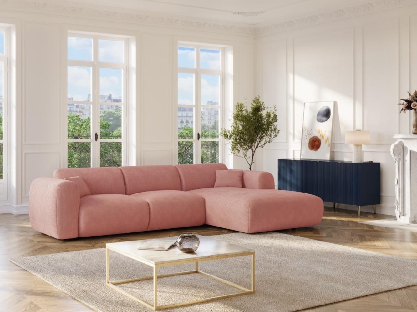 Vente-unique - Großes Ecksofa - Ecke rechts - Feincord - Rosa - POGNI von Maison Céphy Bild 1