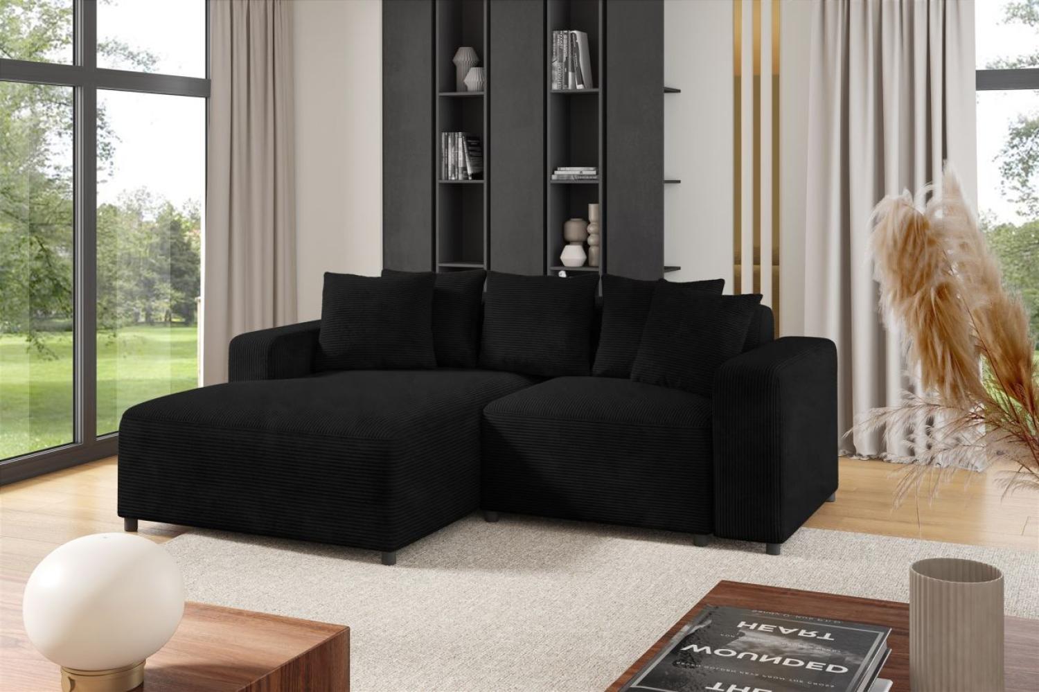 Ecksofa Designersofa Sofa MEGAN XS in Stoff Poso Schwarz Ottomane Links Bild 1