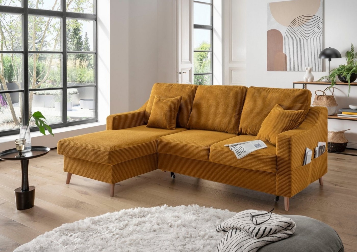 Sofa Valentina von Benformato: Elegantes Breitcord-Sofa mit Schlaffunktion, Bettkasten und Flexibler Recamiere – In drei stilvollen Farben erhältlich Bild 1