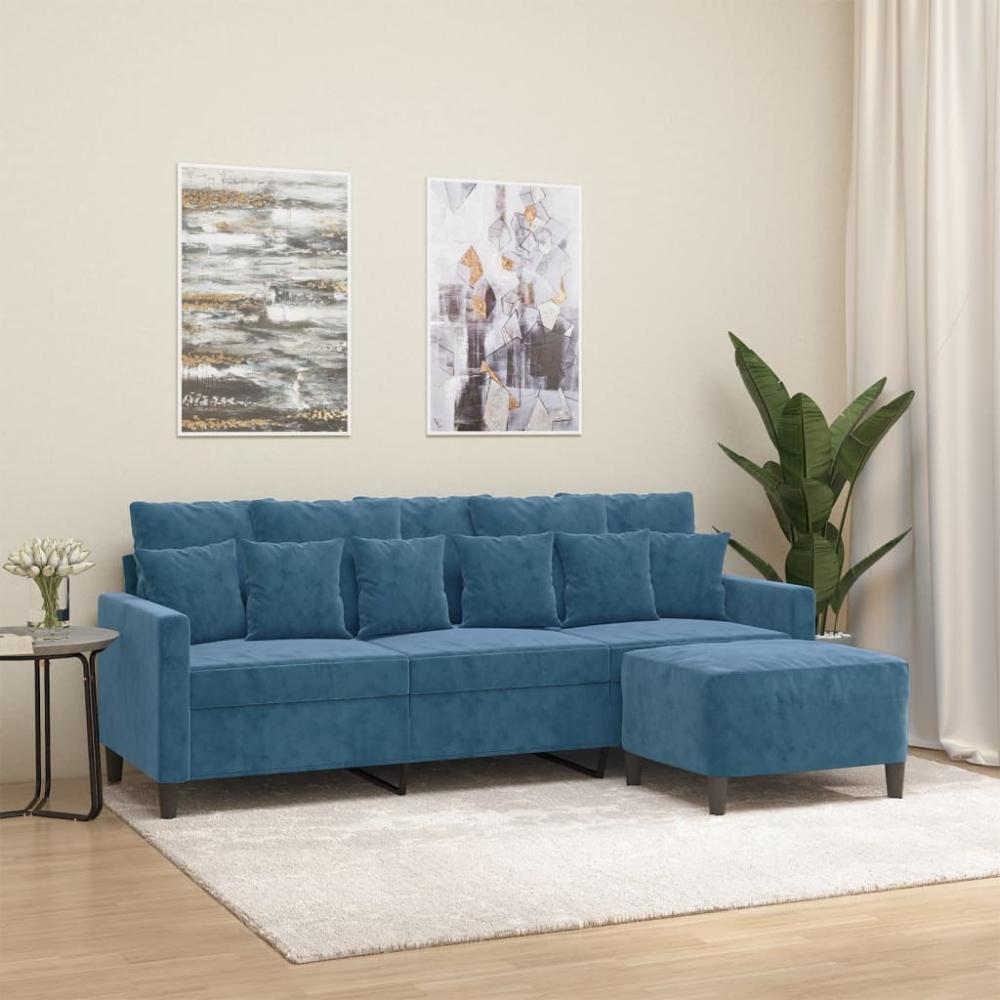 vidaXL 3-Sitzer-Sofa mit Hocker Blau 180 cm Samt 3201116 Bild 1