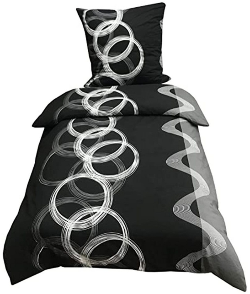 Leonado Vicenti Bettwäsche Mikrofaser 135x200 cm 155x200 cm 155x220 cm Allergikergeeignet, Microfaser, 2 teilig, Schwarz Grau Anthrazit Kreise modern Bild 1