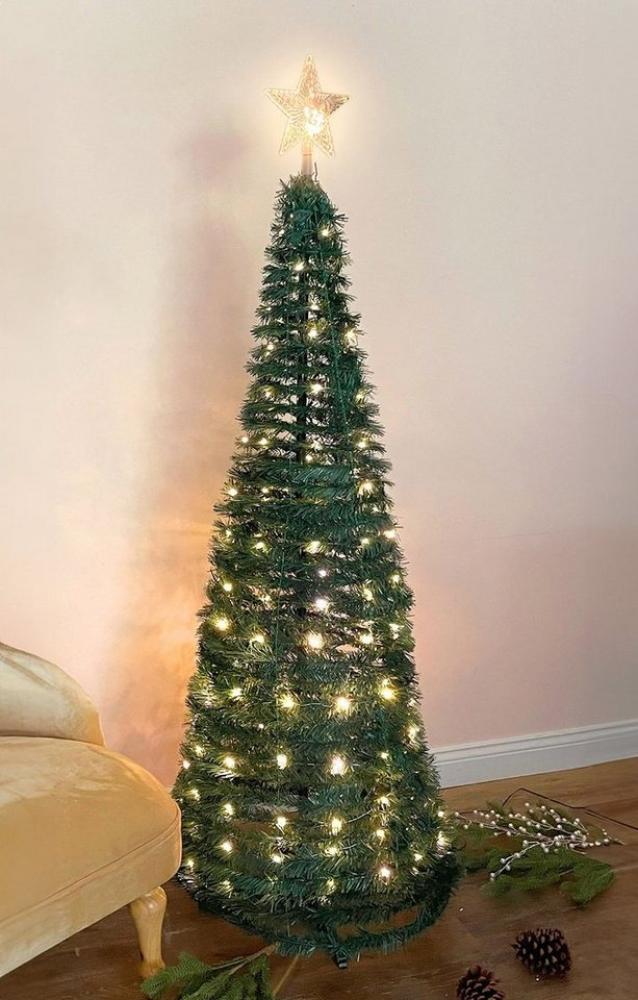 Spetebo Künstlicher Weihnachtsbaum Spiral Weihnachtsbaum 150 cm mit 120 LED - grün, Kunst Tannenbaum mit Stern Spitze für Außen und Innen Bild 1