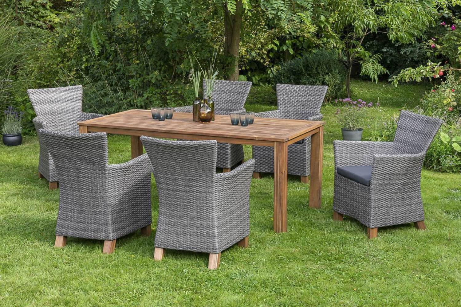 YOURSOL by Merxx Gartenmöbel Set Toskana 6 Personen mit Tisch 185 x 90 cm, Holztisch, Geflechtstühle Bild 1