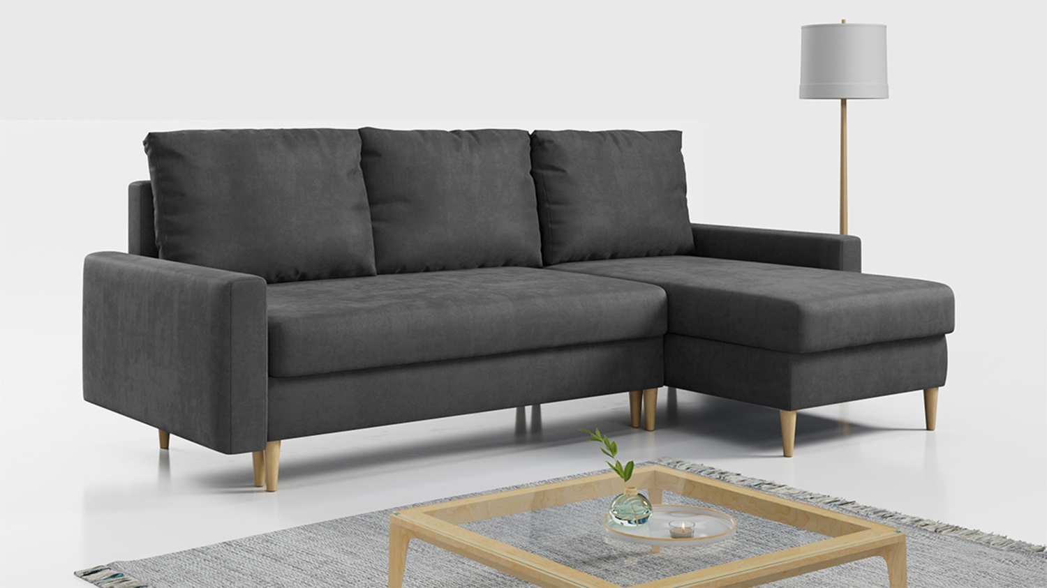 Ecksofa - L-form mit Schlaffunktion und Bettkasten - LANG - Grau Mikrofaser Bild 1