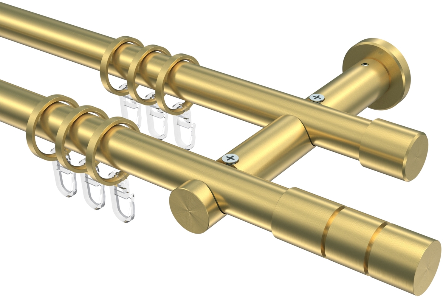 Gardinenstangen-Set Platon Elanto 360 cm (geteilt in 2 x 180 cm), 2-läufig, 20 mm Ø Messing-Optik Bild 1