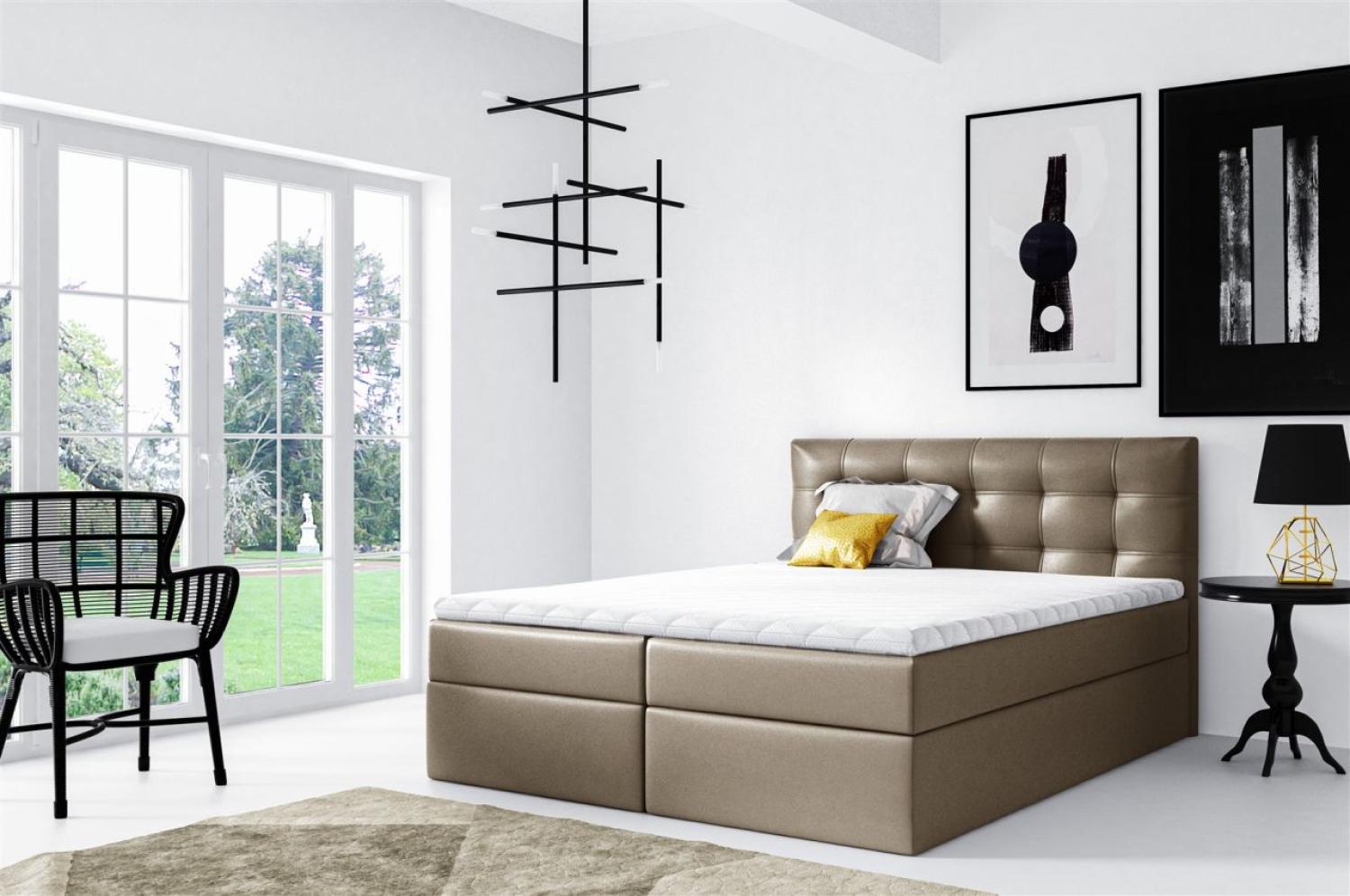 Boxspringbett OVIEDO 200x200 cm Kunstleder Hellbraun Bild 1