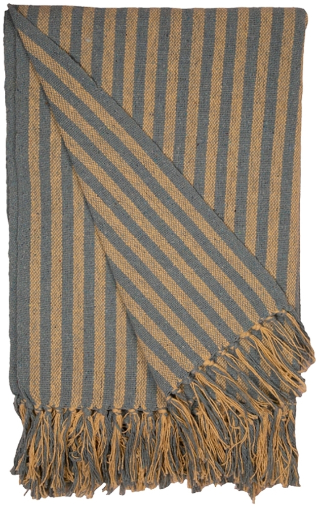 Decke Überwurf Streifen Design 100% Baumwolle 130x180 cm Skandinavisch Gelb/Minze Bild 1