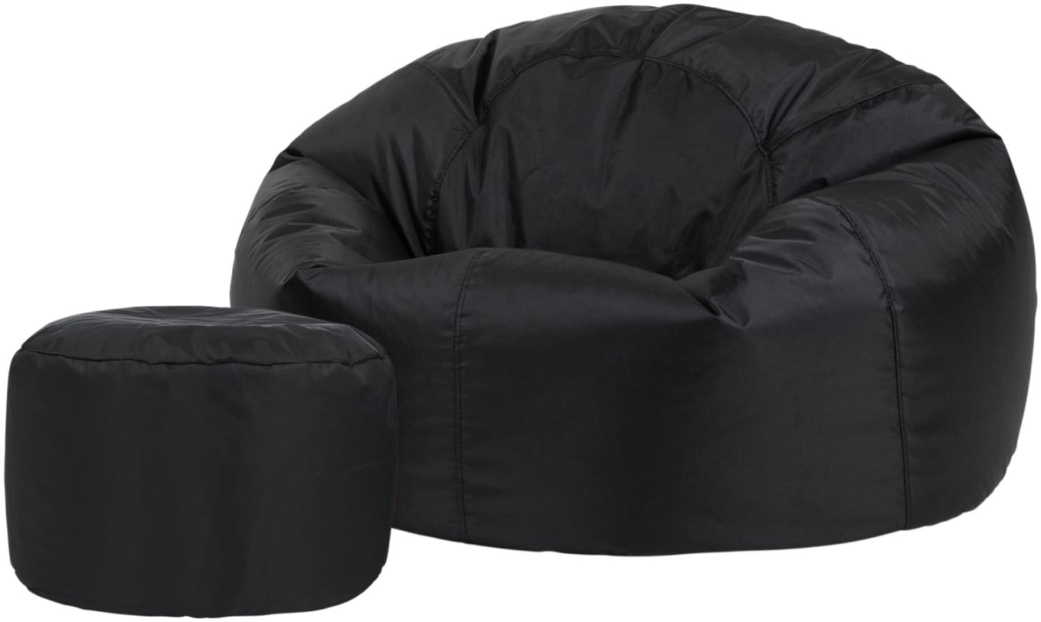 Bean Bag Bazaar Klassischer Sitzsack mit Hocker, Schwarz, Sitzsack für Erwachsene Groß, Sitzsack mit Füllung, Indoor Outdoor Sitzkissen Wasserabweisend Bild 1