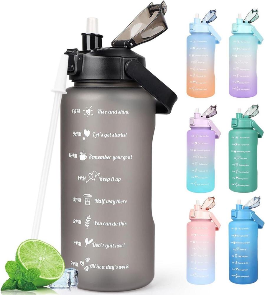 Trinkflasche 2L BPA Free Sport Getränke Krug Zeitmarkierung Abdeckung Strohhalm Bild 1