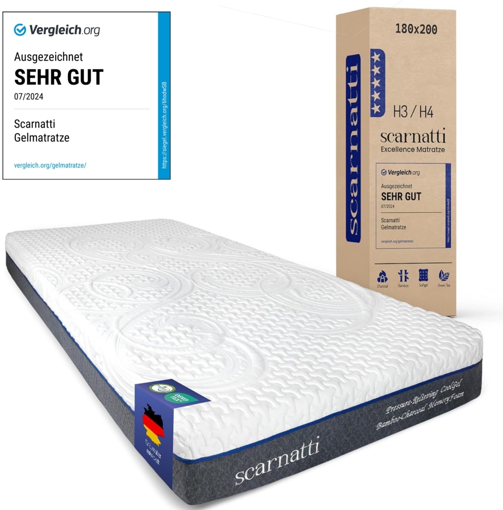 Gelschaummatratze Scarnatti™ Kaltschaummatratze 7-Zonen - mit CoolGel & Gel Memory Foam 18 cm hoch, (1800x200), H3/H4 Wendematratze ergonomisch, druckentlastend, atmungsaktiv Bild 1