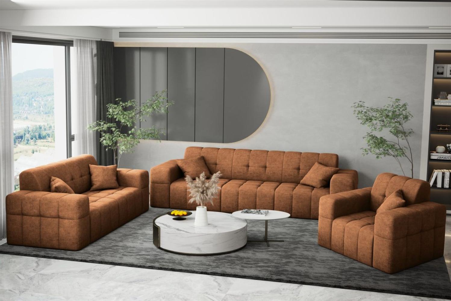 Sofaset Designersofa NANCY 3-2-1 in Stoff Perfekt Harmony Caramel Bild 1