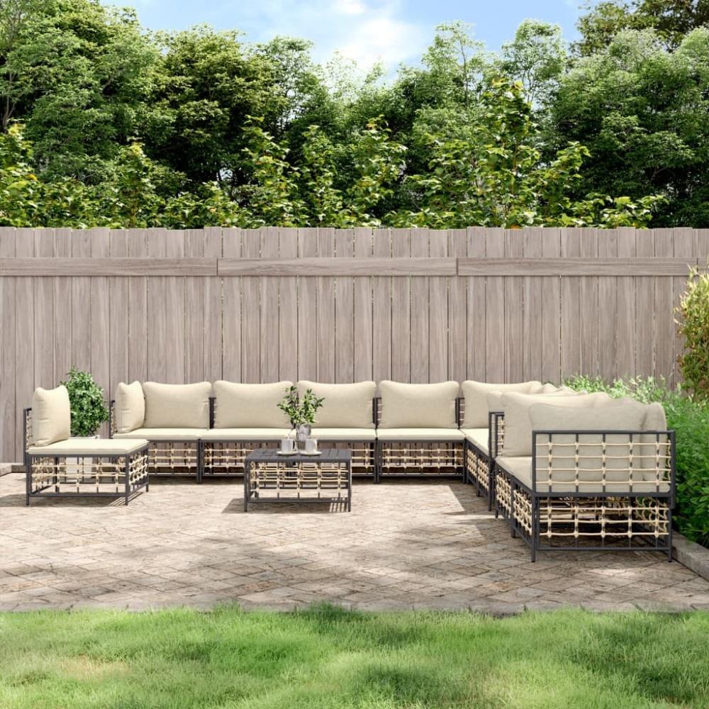 vidaXL 11-tlg. Garten-Lounge-Set mit Kissen Anthrazit Poly Rattan 3186806 Bild 1