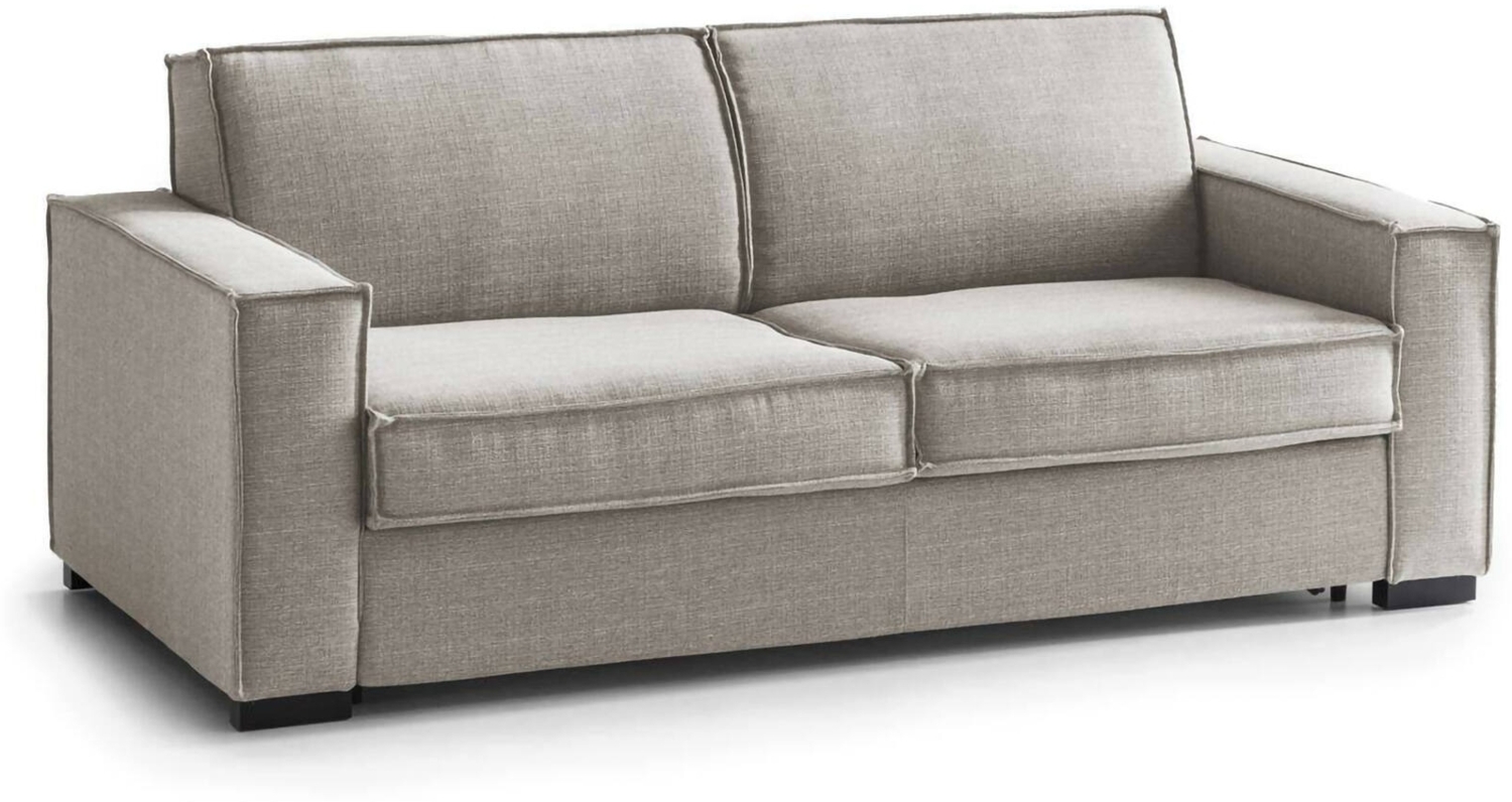 Dmora 3-Sitzer festes Sofa Abernathy, Wohnzimmersofa aus Stoff, schmale Armlehnen, 100 % Made in Italy, cm 200x95h90, Taupe Bild 1