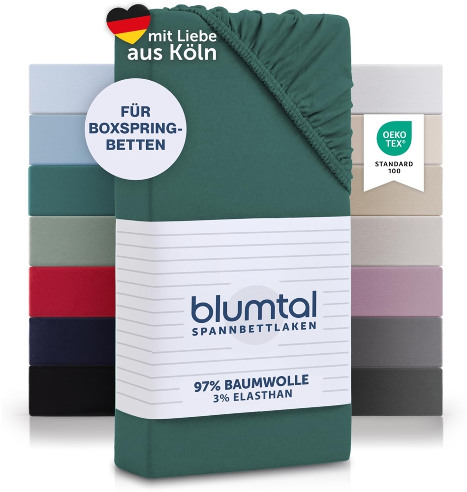 Blumtal® Baumwolle Spannbettlaken für Topper 180x200 cm Basics Jersey - Bettlaken 180x200 cm - Oeko-TEX zertifiziertes Spannbetttuch 180x200 - Topper Spannleintuch 180x200 - Betttuch - Silver Pine Bild 1