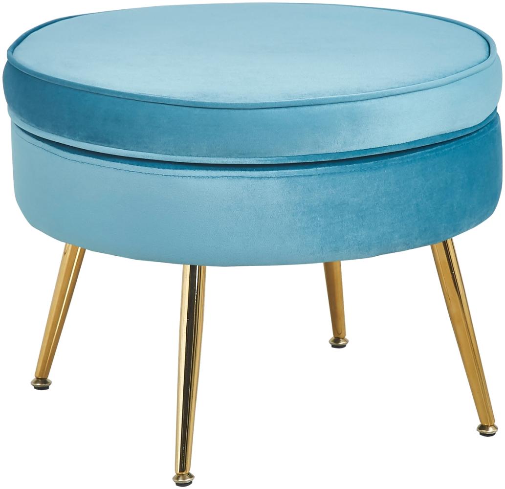 Sitzpouf rund Samt Blau Sitzhocker Hocker Fußhocker Stoffhocker Bild 1