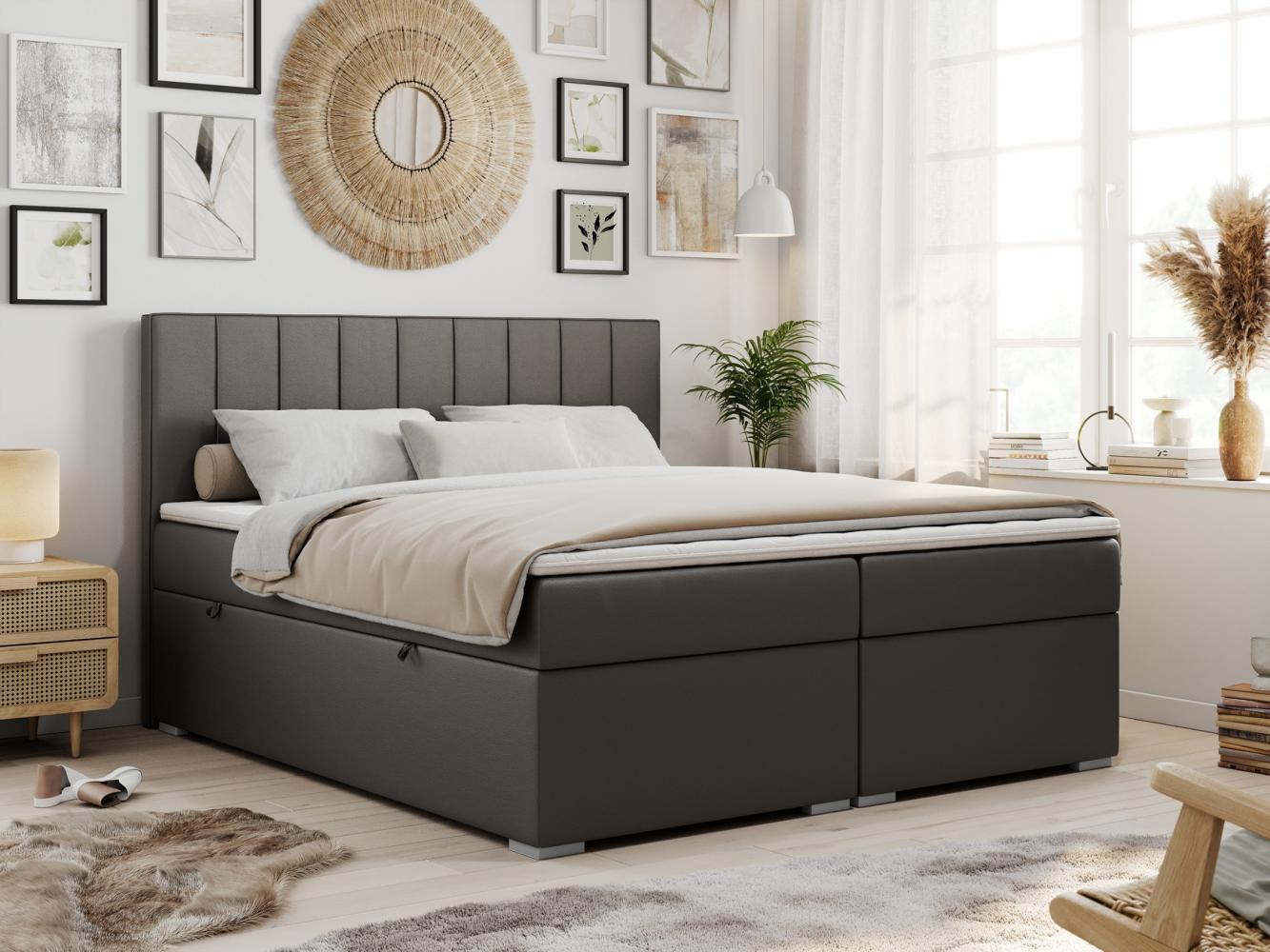 Boxspringbett mit 2 Bettkästen, Matratze und Topper, Polsterbett - ALLY - 160x200cm - Grau Kunstleder - H3 Bild 1
