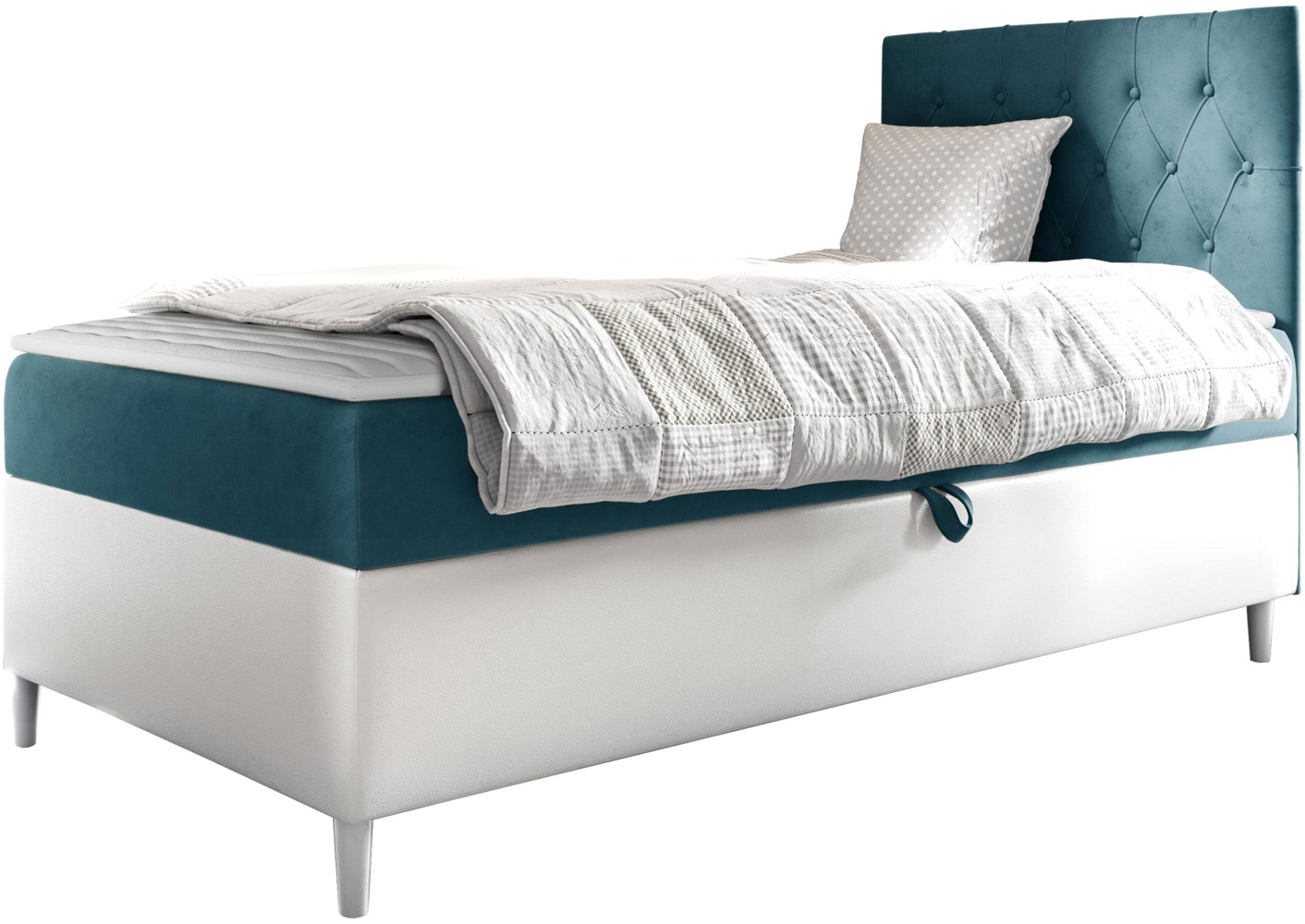 Boxspringbett 'Lenda Junior 1', blau, 80x200 cm, Rechts Bild 1