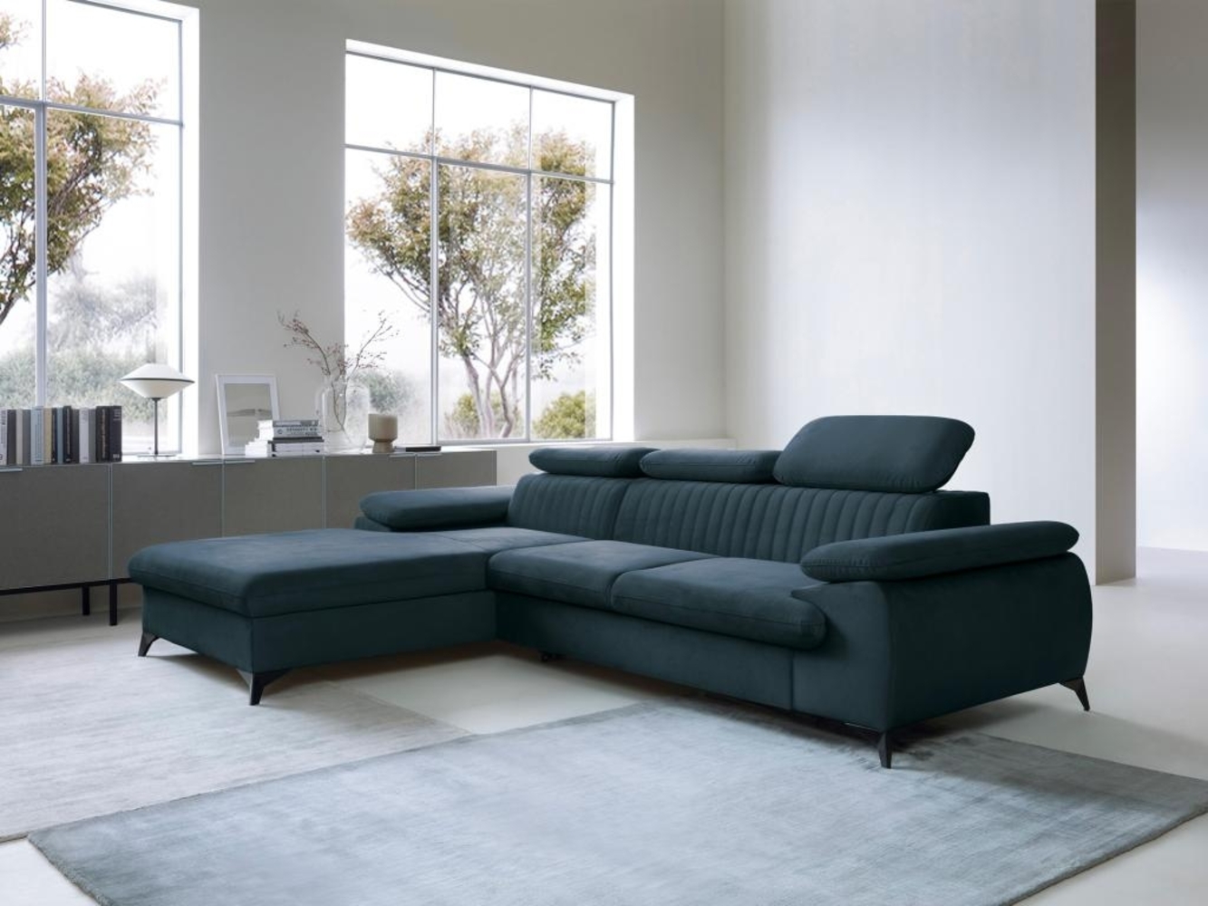 Vente-unique - Ecksofa mit Schlaffunktion - Ecke links - Samt - Hellblau - SAMARA von PASCAL MORABITO Bild 1