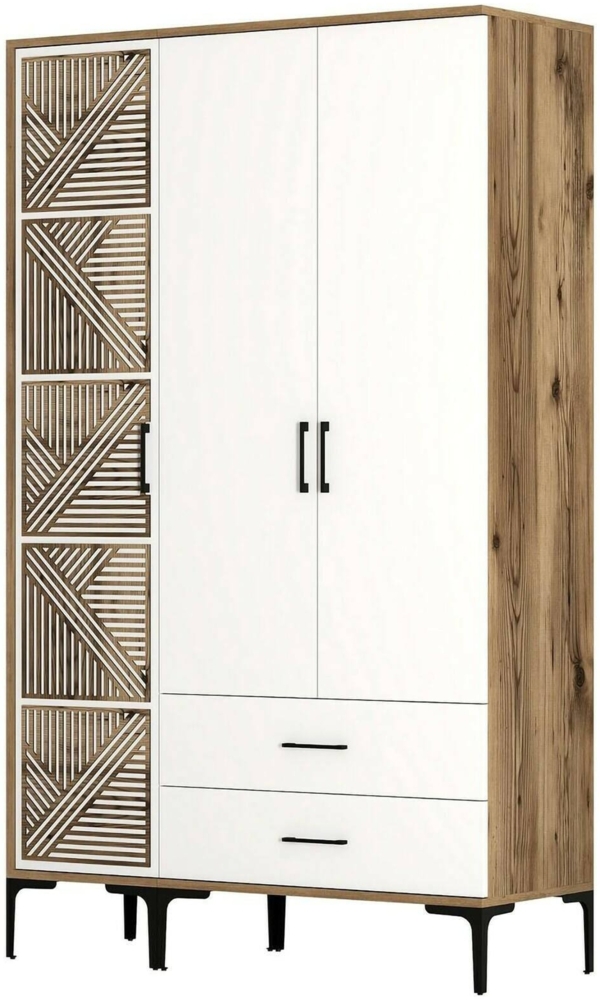 Dmora Kleiderschrank 3 Türen Awty, Schlafzimmermöbel, Schrank, Garderobe, 120x48h201 cm, Walnuss und Weiß Bild 1