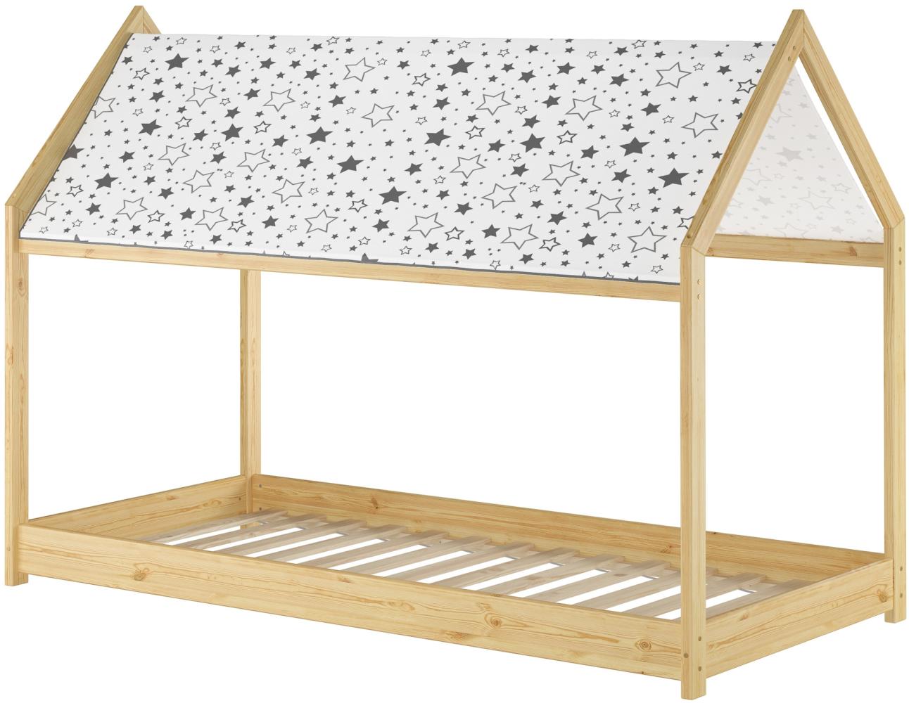 Hausbett mit Dach 90x200 Kiefer massiv Kinderbett niedrig, Rollrost inkl. Bild 1