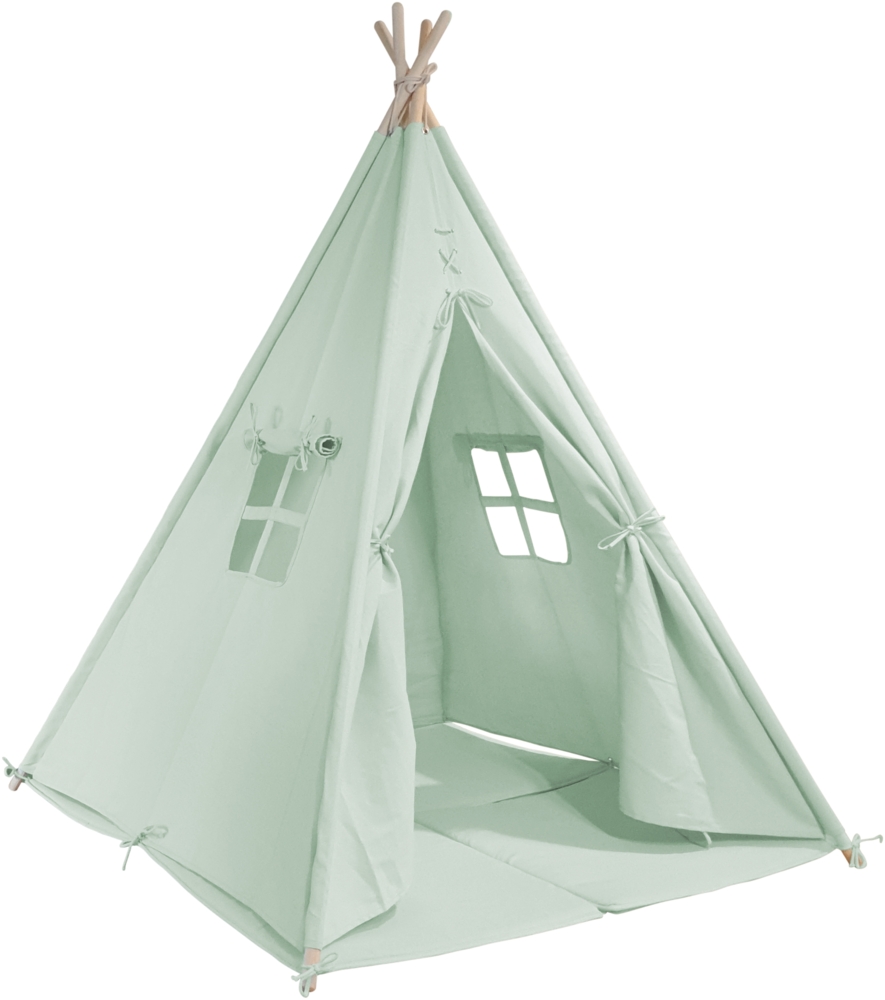 SUNNY Alba Tipizelt für Kinder in Grün Indianer / Tipi / Wigwam Zelt mit Boden für Kinderzimmer | grün | Stoff | 120 cm Bild 1