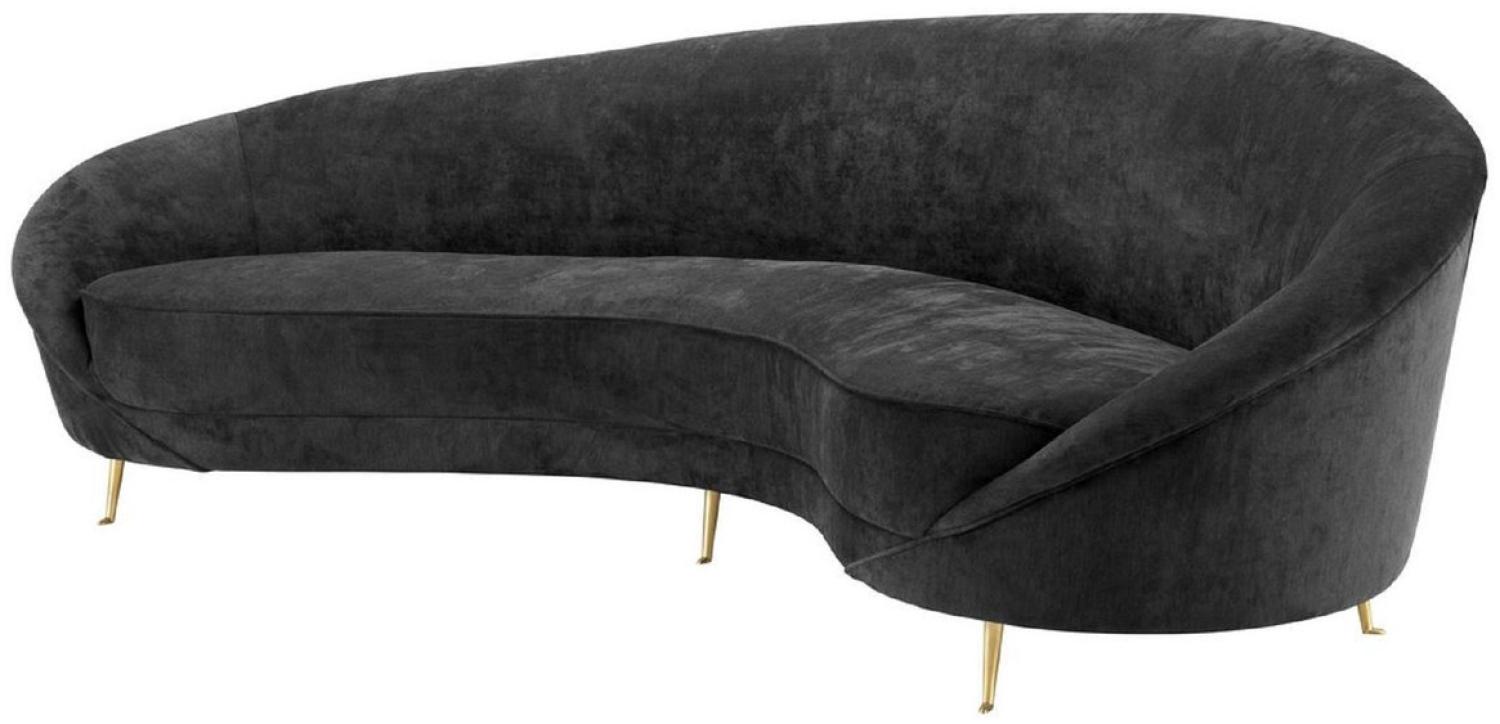 Casa Padrino Designer Samt Sofa Schwarz / Messingfarben 245x87 x H. 79 cm Bild 1