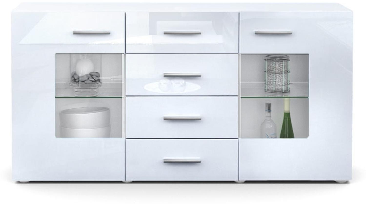 Sideboard Kommode Grömitz V1, Korpus in Weiß matt / Front in Weiß Hochglanz (139 x 72 x 35) Bild 1