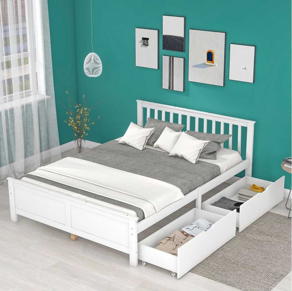 TavilaEcon Holzbett Doppelbett mit Schubladen zur Aufbewahrung, Rahmen aus Kiefernholz, mit stabilem Mittelbein, geeignet für verschiedene Dekorationsstile Bild 1