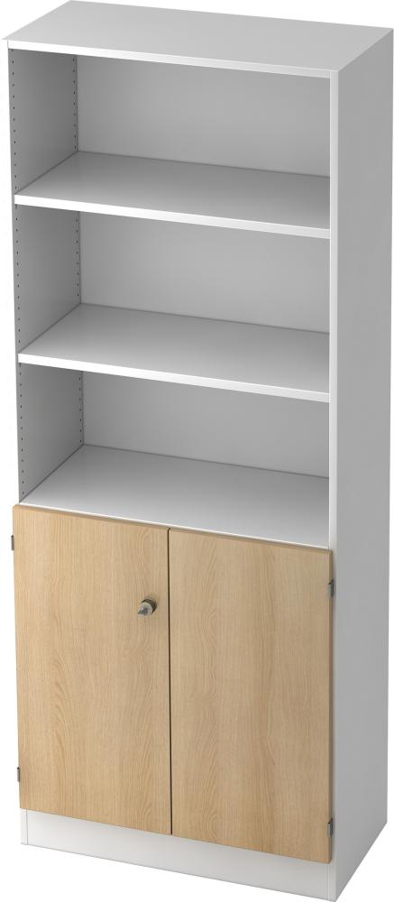 bümö office Regal-Aktenschrank abschließbar, Büroschrank groß aus FSC-Holz, 80cm breit in Weiß/Eiche - abschließbarer Schrank, Büroschrank abschließbar, Büro Möbel Schrank System, 6770-W-E-SG Bild 1