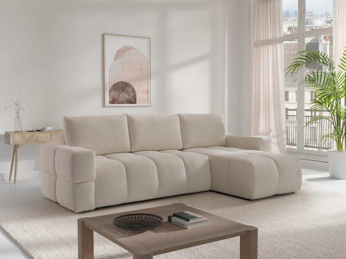 Vente-unique - Ecksofa mit Schlaffunktion - Ecke wechselbar - Bouclé-Stoff - Beige - ISSORO II Bild 1