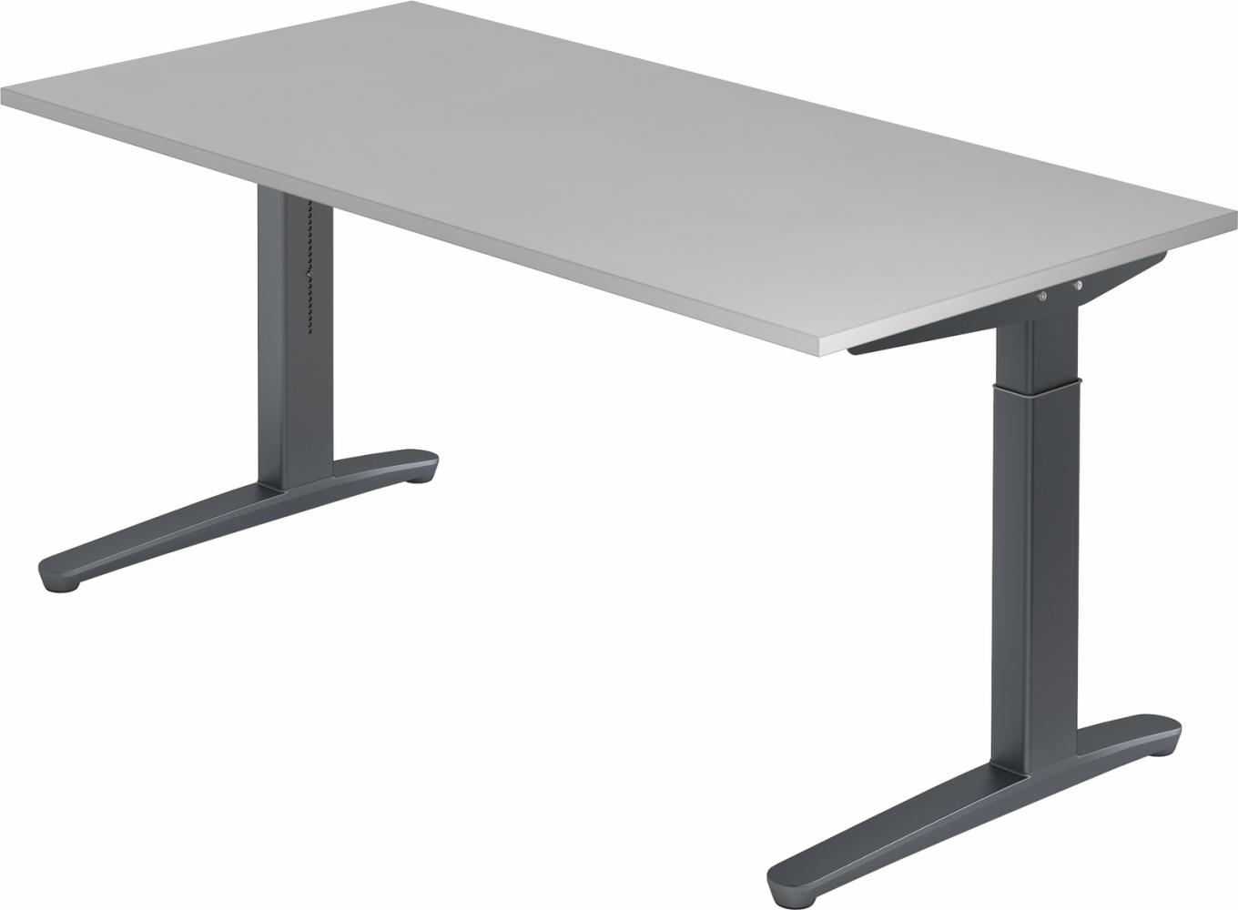 bümö® Design Schreibtisch XB-Serie höhenverstellbar, Tischplatte 160 x 80 cm in grau, Gestell in graphit Bild 1