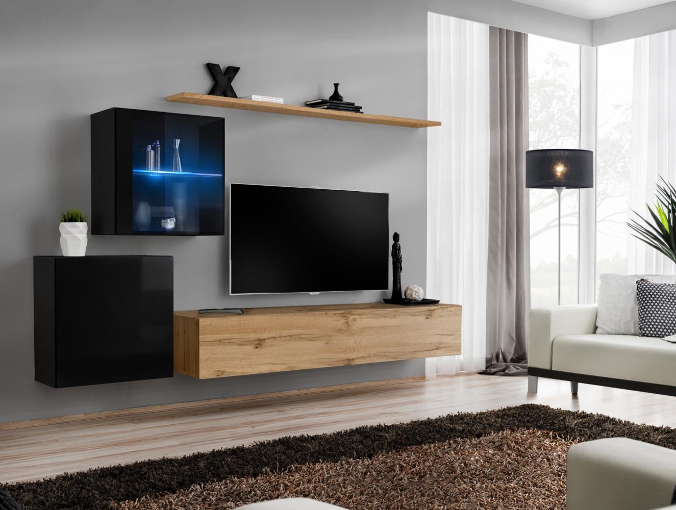 Hängende Wohnwand Switch XV in Schwarz und Wotan 260 x 150 cm 4-teilig Bild 1