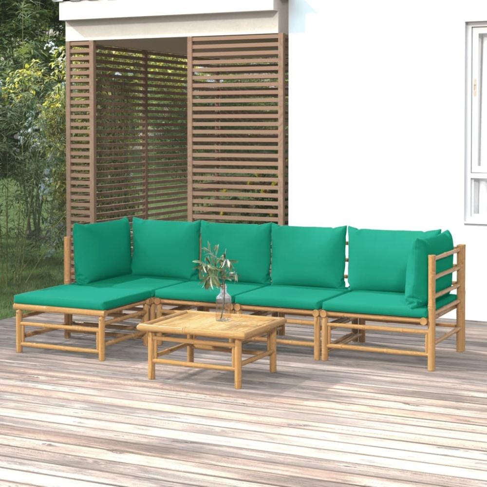 vidaXL 6-tlg. Garten-Lounge-Set mit Grünen Kissen Bambus 3155148 Bild 1