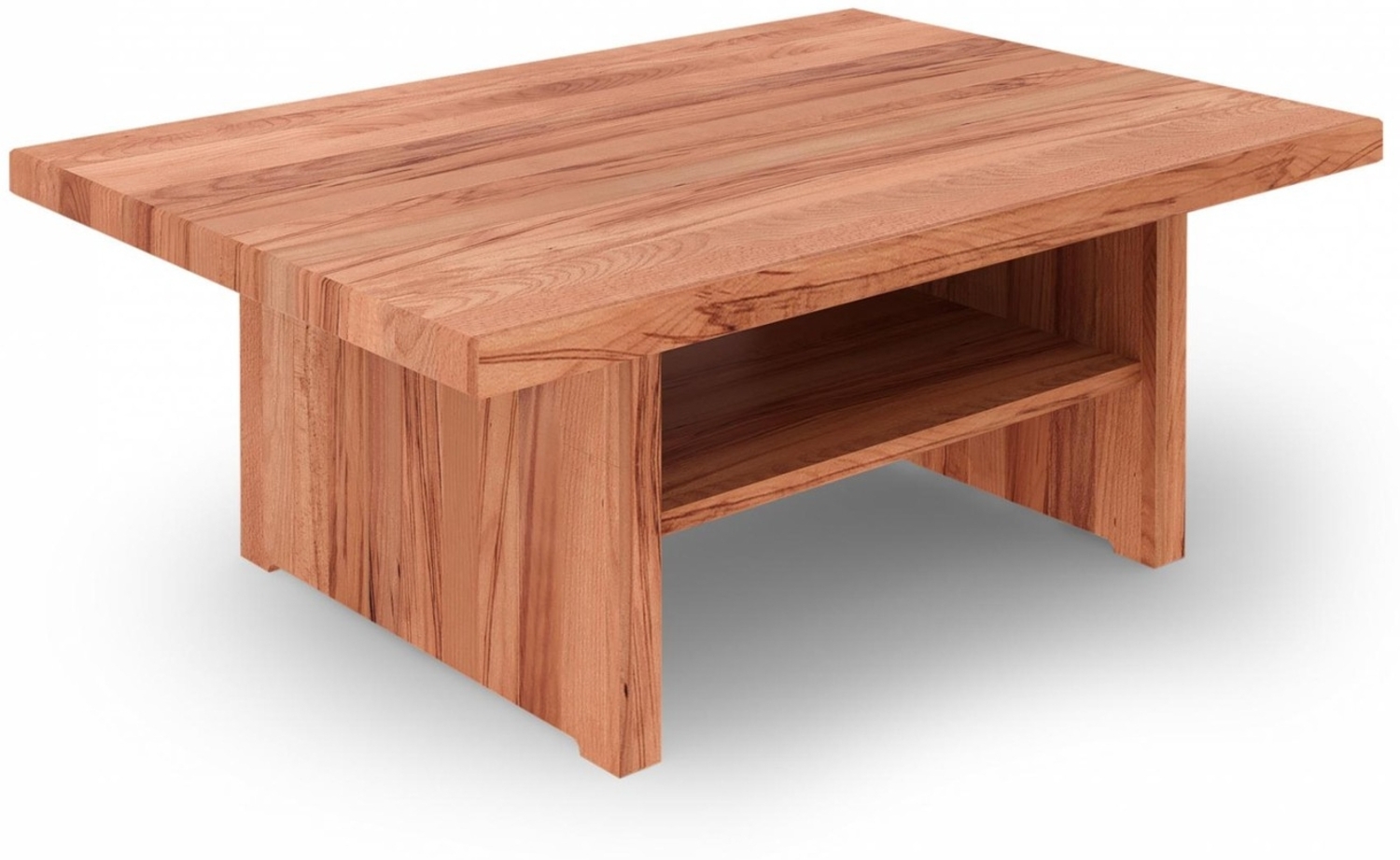 Couchtisch Zigo aus Kernbuche massiv 90x90x38 cm mit Holzfußgestell und Ablage Bild 1